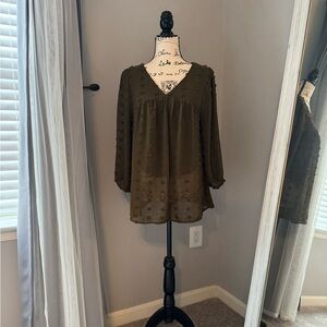 NWT Boutique Olive Green Textured Blouse